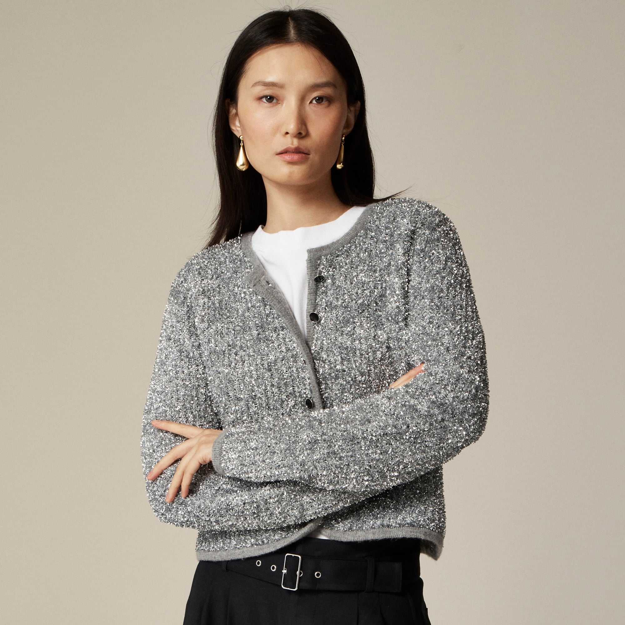 Sweater lady jacket in silver tinsel yarn - 1